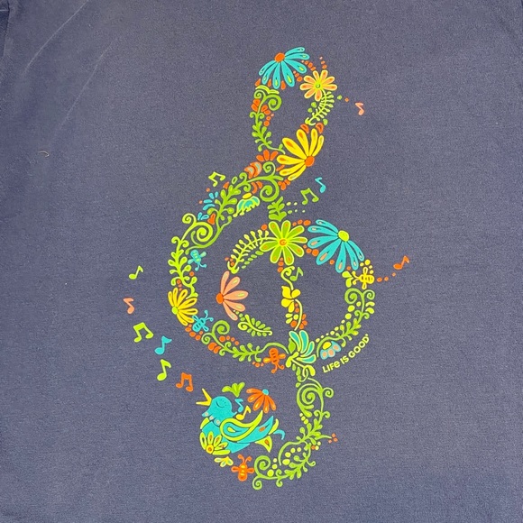 Life Is Good Women’s Floral Treble Clef Graphic Short Sleeved Tee - size-L NWT - Picture 5 of 7